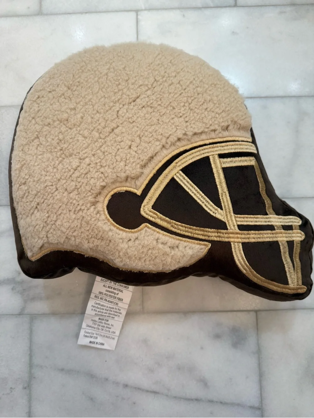 Football Helmet Shaped Throw Pillow in Cream and Brown